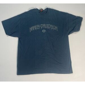 VTG Y2K Harley‎ Davidson Spellout Blue T-Shirt Mens Size XXL Biker Montreal